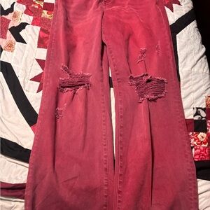 Wild Oak Boutique Red Distressed Flare Jeans